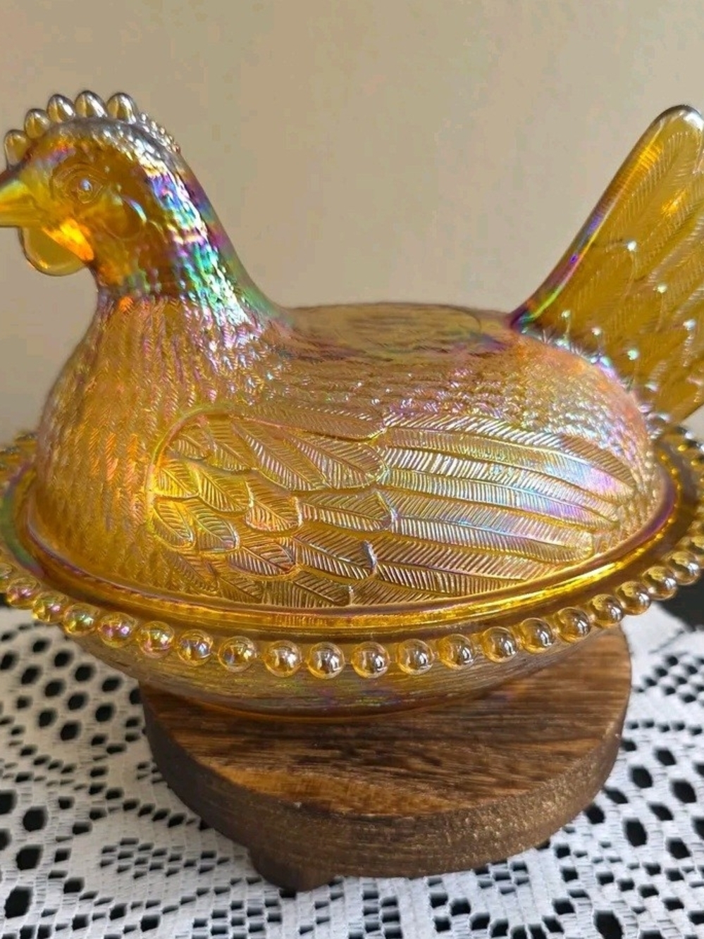 Vintage Amber Carnival Indiana Glass Hen-On-Nest Decorative Dish.